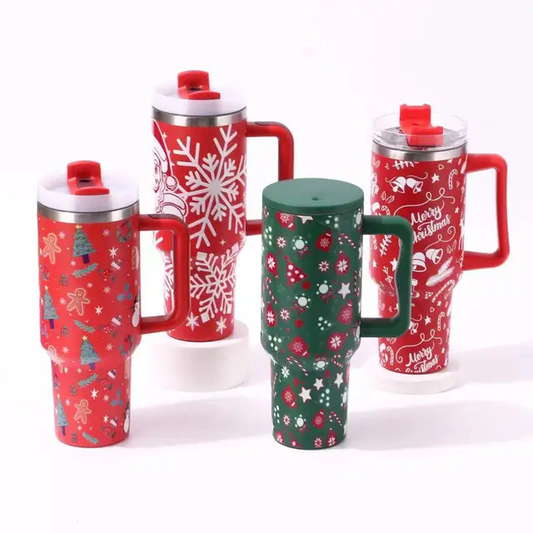 40oz Christmas-Themed Insulated Stainless Steel Tumbler with Straw