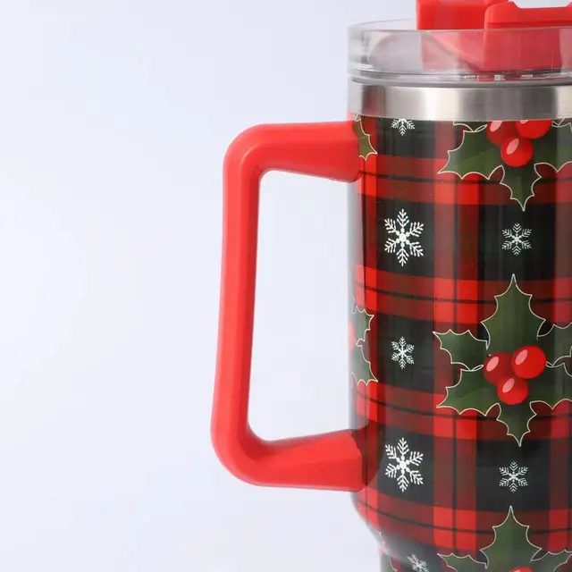 40oz Christmas-Themed Insulated Stainless Steel Tumbler with Straw