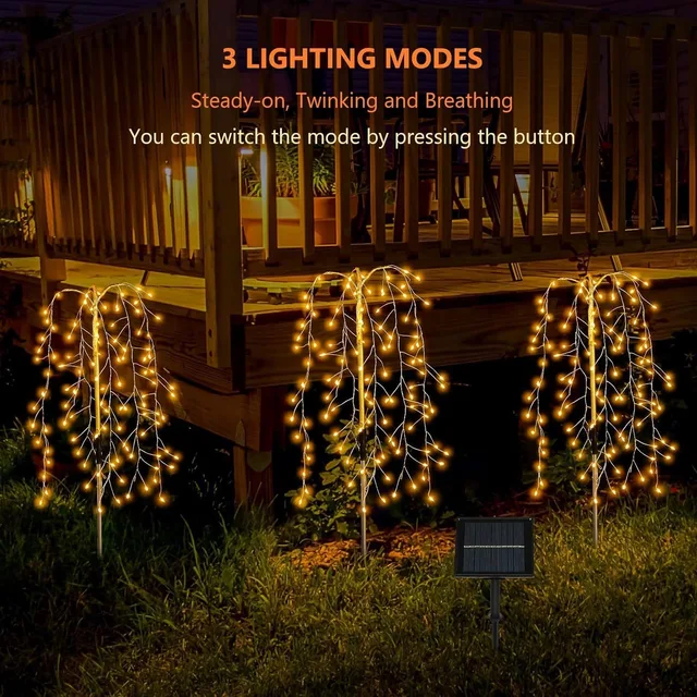 Solar-Powered Firecracker Lights - 8 Modes, Durable LED Lawn Light for Patio ,200 LED