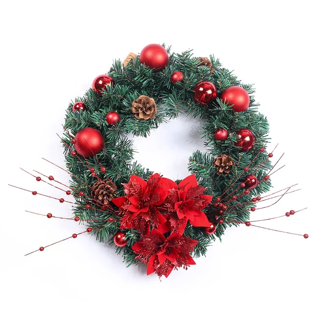 No Electricity Required Durable Plastic Christmas Wreath with Golden Bells, Bows