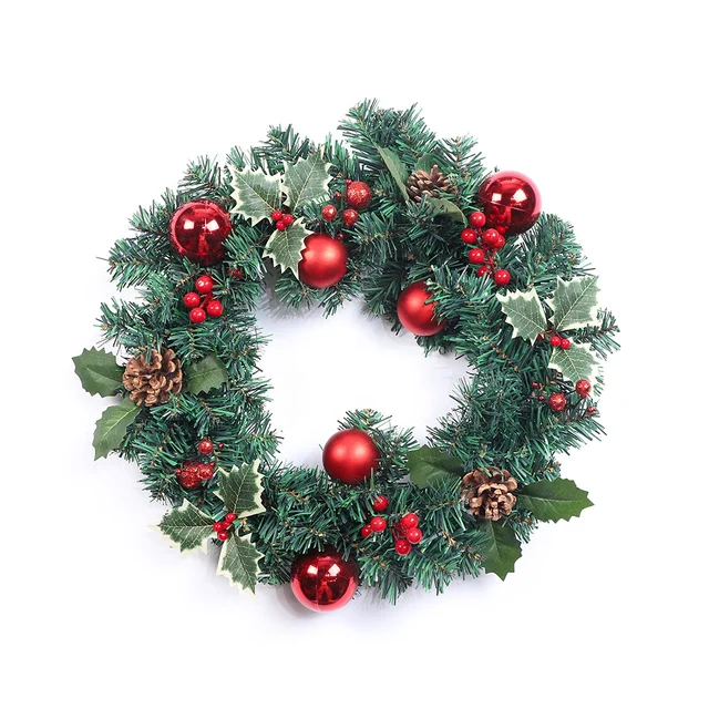 No Electricity Required Durable Plastic Christmas Wreath with Golden Bells, Bows