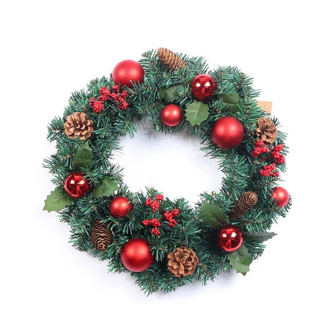 No Electricity Required Durable Plastic Christmas Wreath with Golden Bells, Bows