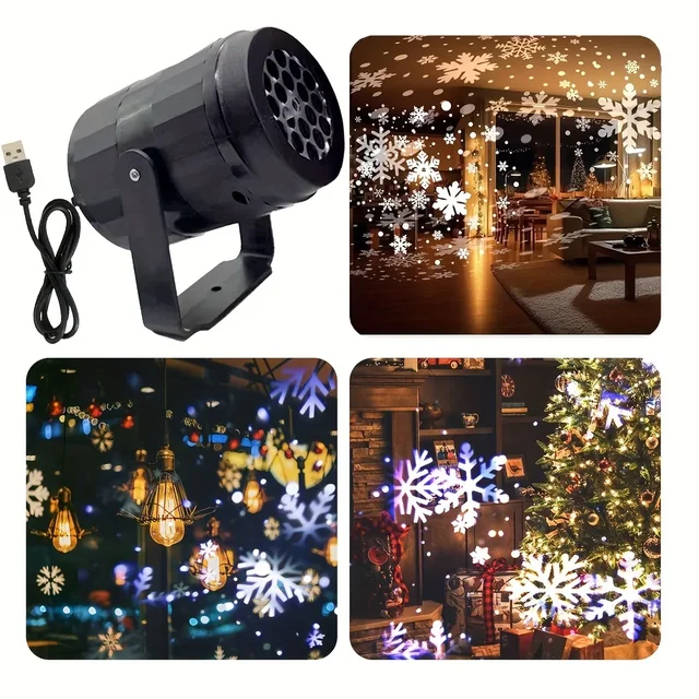 Snowflake Christmas Projector with Rotating LED Patterns - US Plug