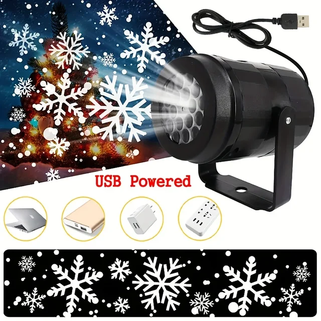 Snowflake Christmas Projector with Rotating LED Patterns - US Plug